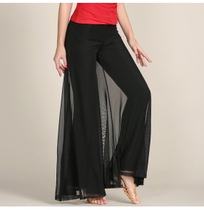Black two layers women's ladies female competition professional performance wide legs swing latin ballroom swing dance long practice dance pants
